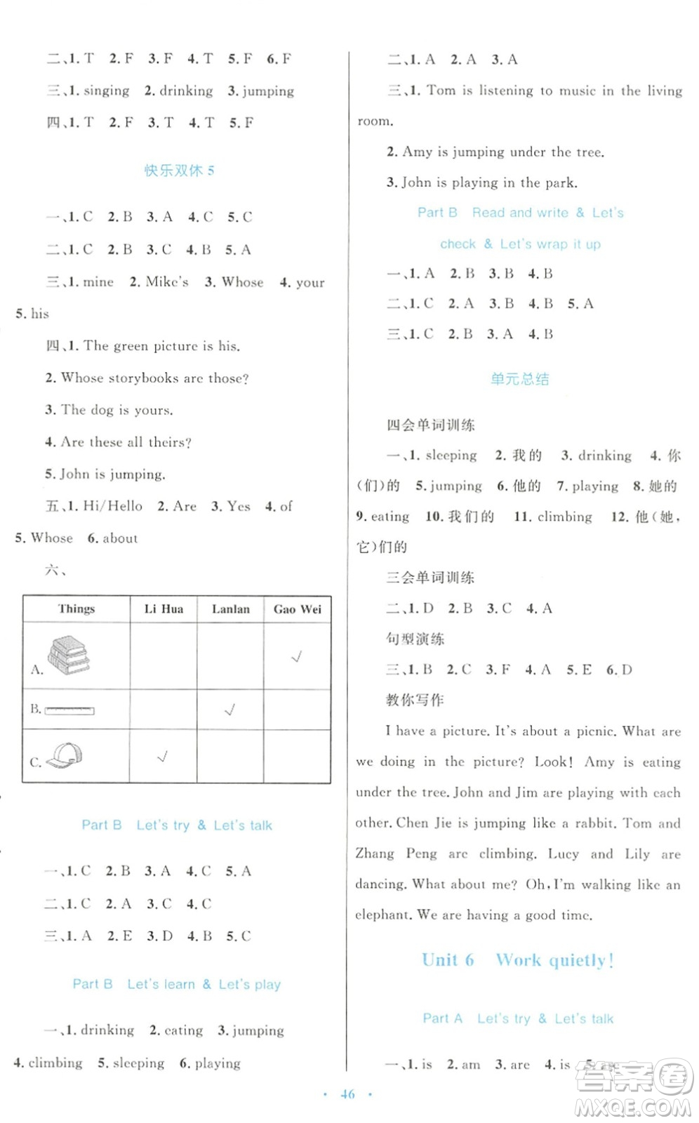 青海人民出版社2022快樂(lè)練練吧同步練習(xí)五年級(jí)英語(yǔ)下冊(cè)人教版青海專用答案