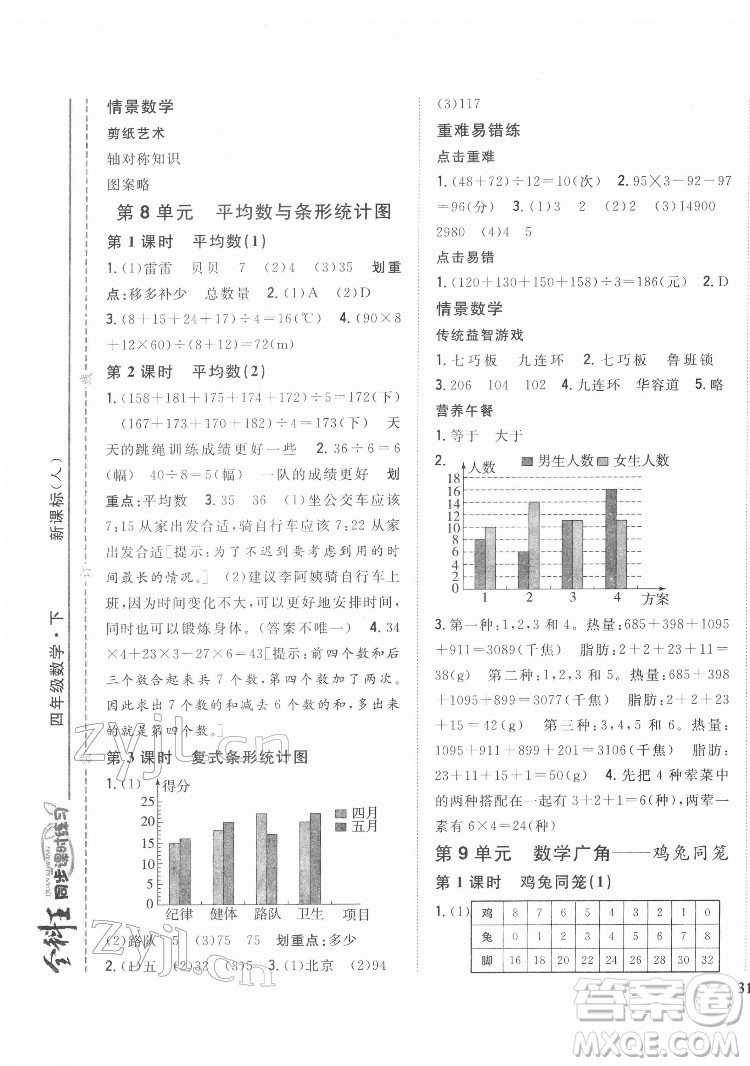 吉林人民出版社2022全科王同步課時練習(xí)數(shù)學(xué)四年級下冊新課標(biāo)人教版答案