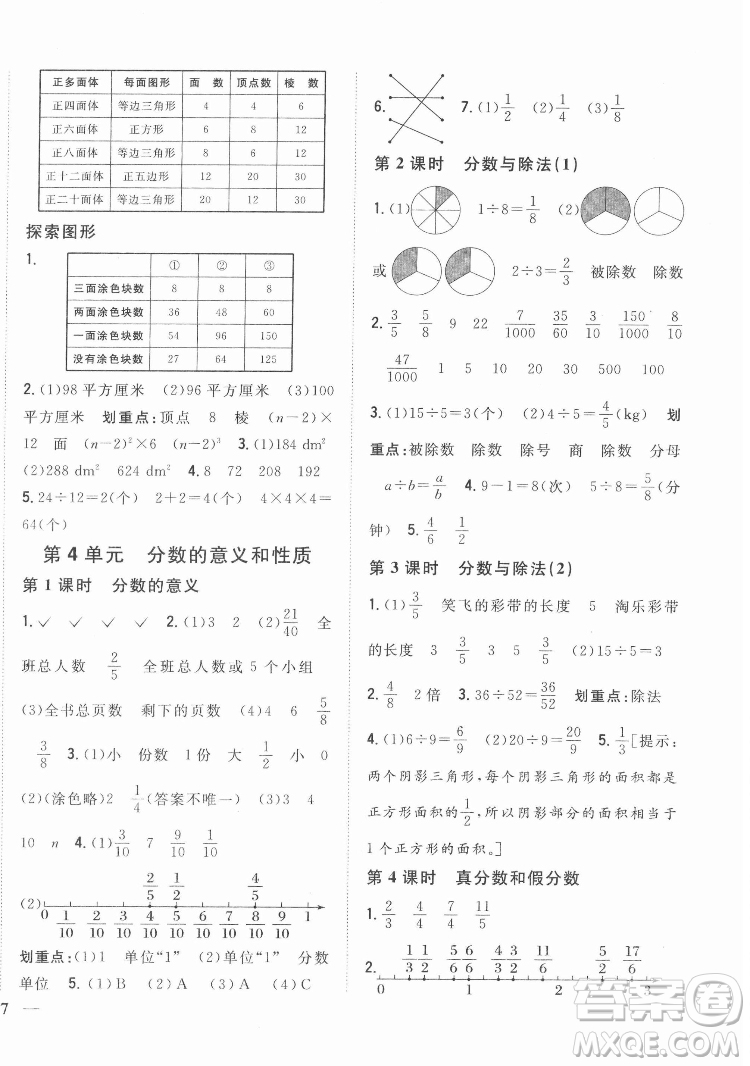 吉林人民出版社2022全科王同步課時(shí)練習(xí)數(shù)學(xué)五年級(jí)下冊(cè)新課標(biāo)人教版答案