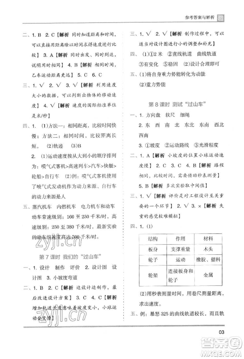 湖南師范大學(xué)出版社2022木頭馬分層課課練三年級(jí)下冊(cè)科學(xué)教科版參考答案