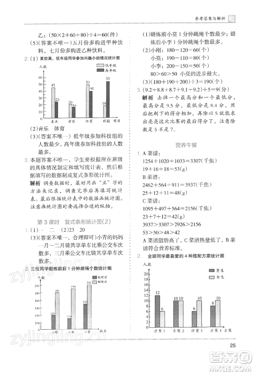 湖南師范大學出版社2022木頭馬分層課課練四年級下冊數(shù)學人教版浙江專版參考答案