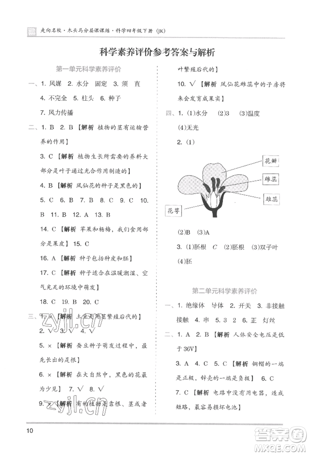 湖南師范大學(xué)出版社2022木頭馬分層課課練四年級(jí)下冊(cè)科學(xué)教科版參考答案