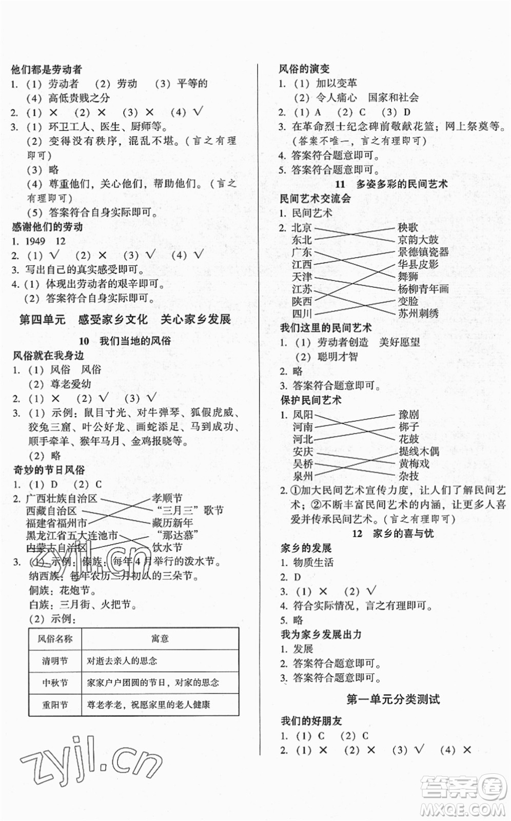 山東畫(huà)報(bào)出版社2022一課三練單元測(cè)試四年級(jí)道德與法治下冊(cè)人教版答案