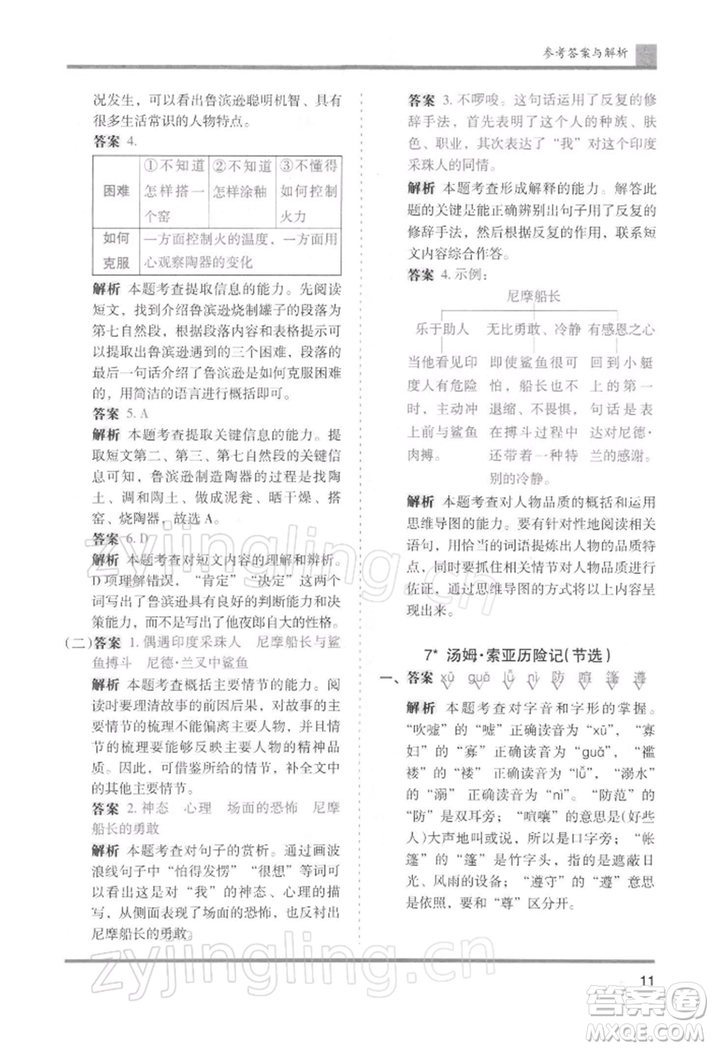 湖南師范大學(xué)出版社2022木頭馬分層課課練六年級(jí)下冊(cè)語(yǔ)文人教版浙江專版參考答案