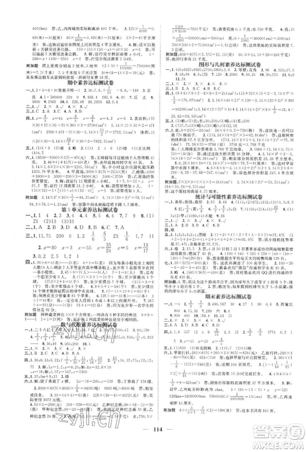 天津科學(xué)技術(shù)出版社2022智慧花朵六年級(jí)下冊(cè)數(shù)學(xué)人教版參考答案