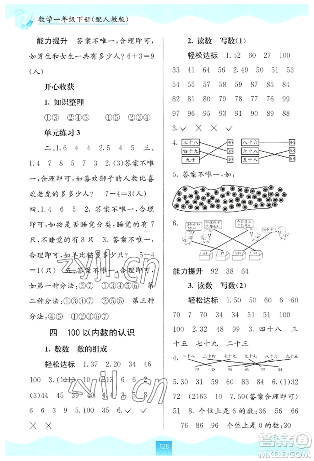 廣西教育出版社2022自主學(xué)習(xí)能力測(cè)評(píng)一年級(jí)下冊(cè)數(shù)學(xué)人教版參考答案