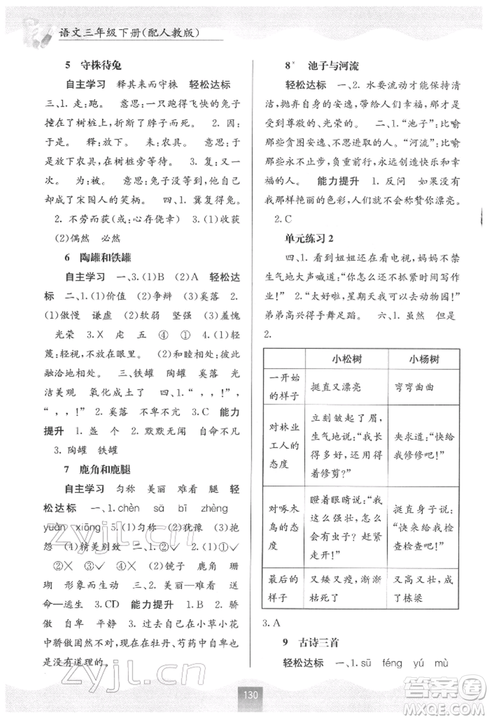 廣西教育出版社2022自主學習能力測評三年級下冊語文人教版參考答案