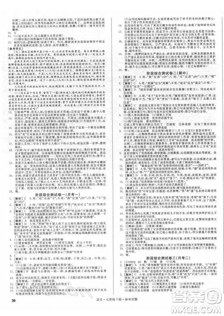 陽光出版社2022全品小復(fù)習(xí)七年級(jí)下冊(cè)語文人教版答案