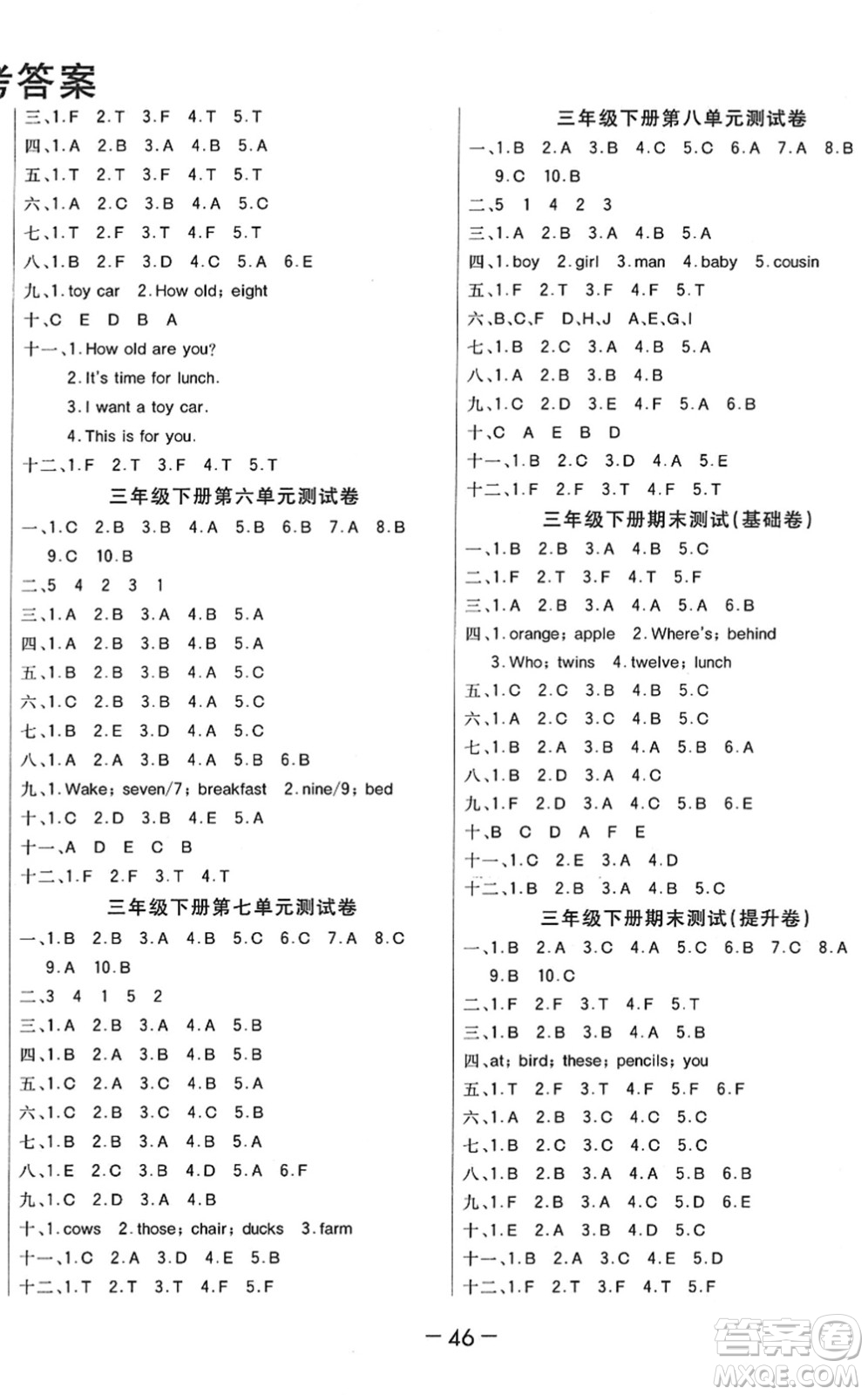 寧波出版社2022全程奪冠課時作業(yè)三年級英語下冊YL譯林版答案