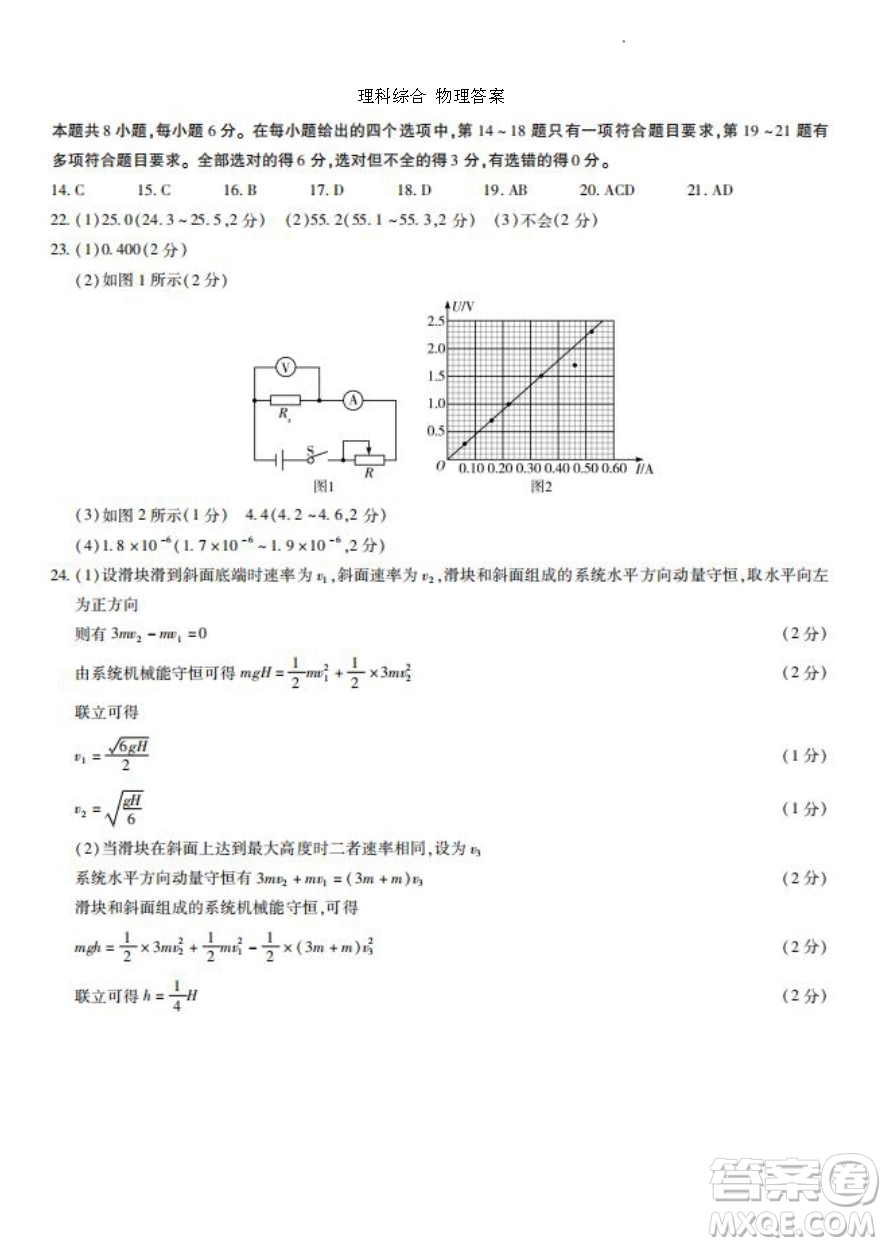 天一大聯(lián)考2021-2022學(xué)年高三考前模擬考試理科綜合試題及答案