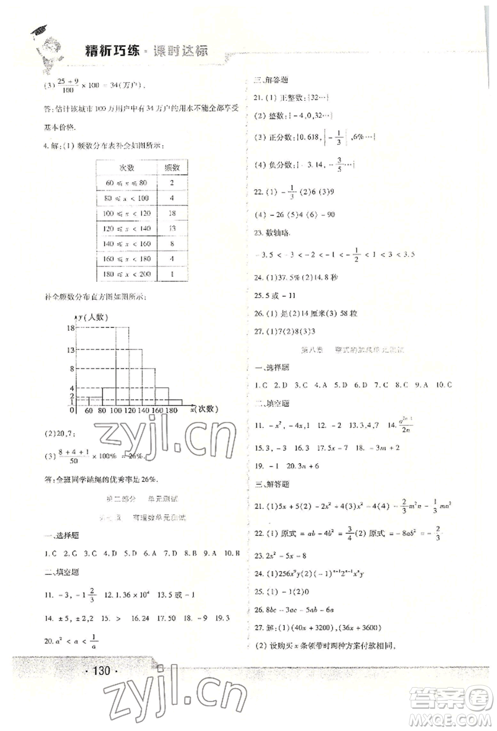 北方婦女兒童出版社2022精析巧練課時達(dá)標(biāo)六年級下冊54制數(shù)學(xué)人教版參考答案