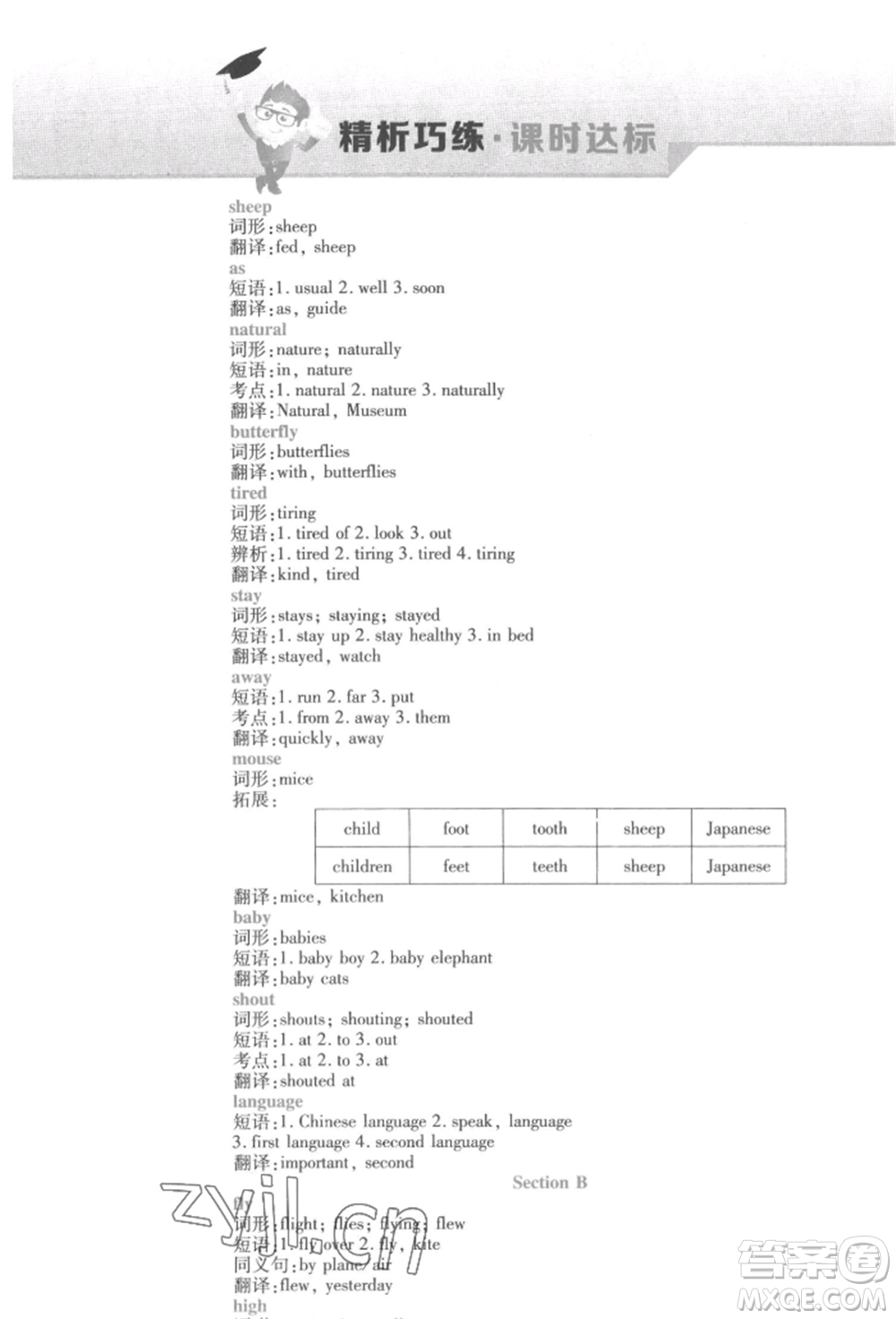 北方婦女兒童出版社2022精析巧練課時達(dá)標(biāo)七年級下冊英語人教版參考答案