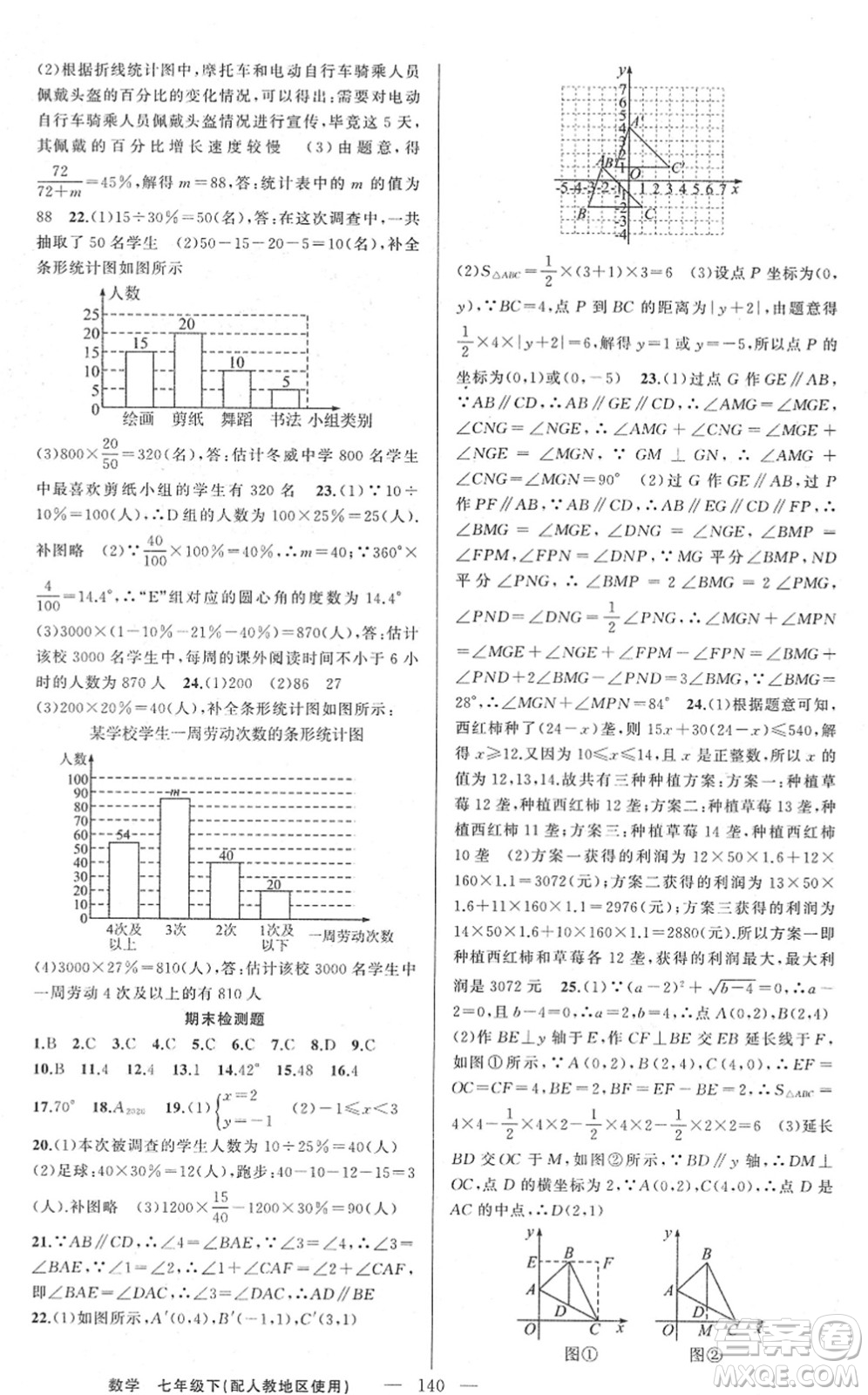 新疆青少年出版社2022黃岡金牌之路練闖考七年級數(shù)學下冊人教版答案