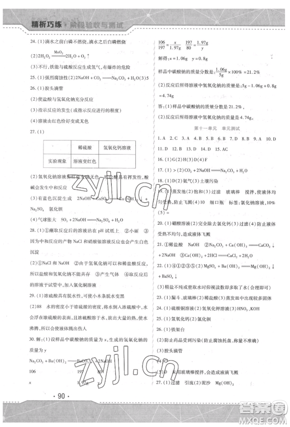 吉林出版集團(tuán)股份有限公司2022精析巧練階段驗(yàn)收與測(cè)試九年級(jí)下冊(cè)化學(xué)人教版參考答案