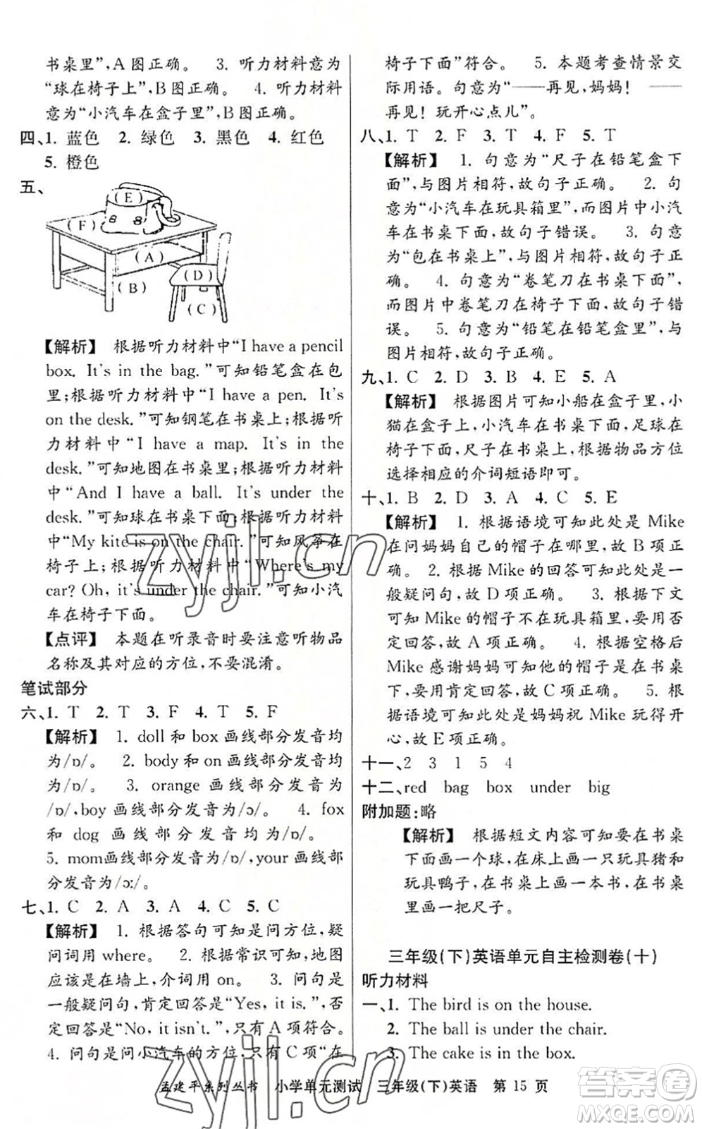 浙江工商大學(xué)出版社2022孟建平小學(xué)單元測試三年級英語下冊R人教版答案