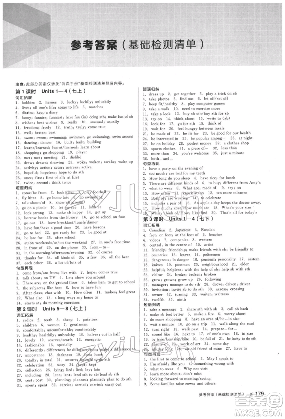 陽(yáng)光出版社2022全品中考復(fù)習(xí)方案聽(tīng)課手冊(cè)英語(yǔ)通用版淮安專版參考答案