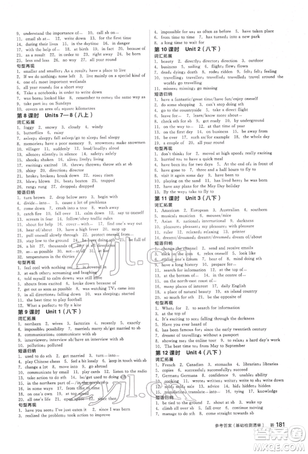 陽(yáng)光出版社2022全品中考復(fù)習(xí)方案聽(tīng)課手冊(cè)英語(yǔ)通用版淮安專版參考答案