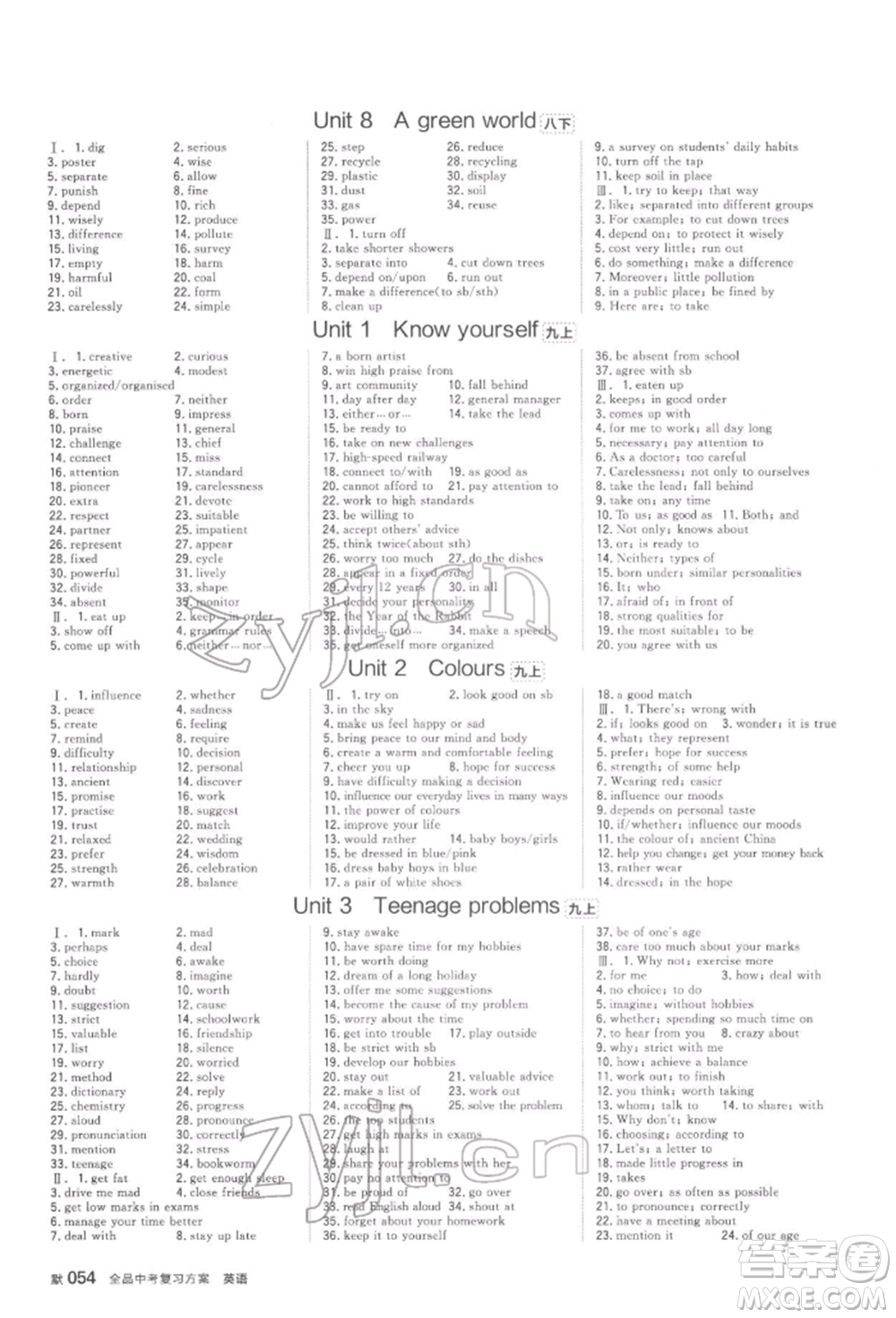 陽(yáng)光出版社2022全品中考復(fù)習(xí)方案聽(tīng)課手冊(cè)英語(yǔ)通用版淮安專版參考答案