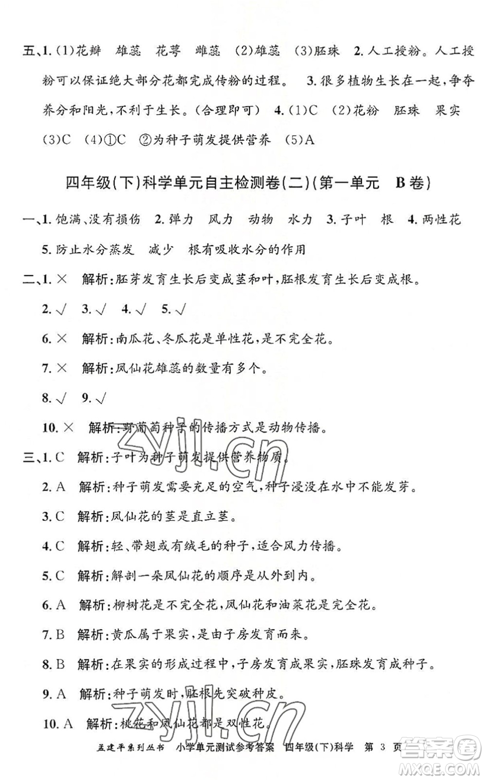 浙江工商大學(xué)出版社2022孟建平小學(xué)單元測(cè)試四年級(jí)科學(xué)下冊(cè)J教科版答案