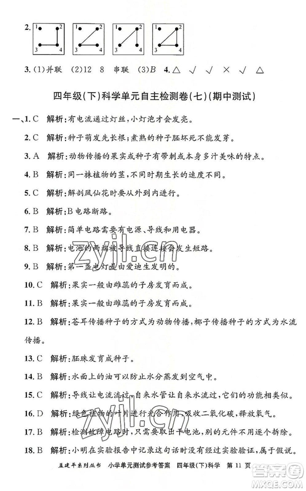 浙江工商大學(xué)出版社2022孟建平小學(xué)單元測(cè)試四年級(jí)科學(xué)下冊(cè)J教科版答案