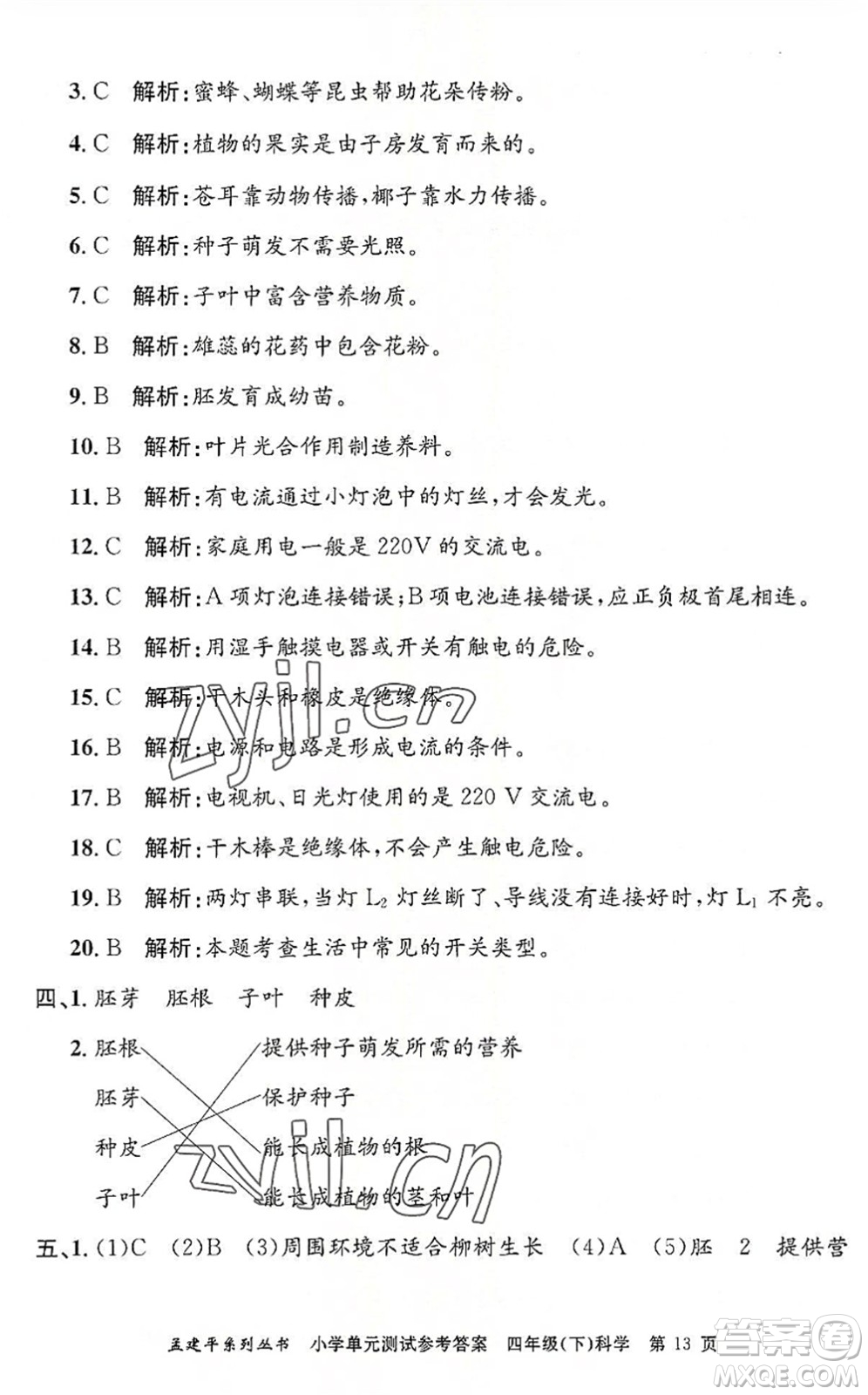 浙江工商大學(xué)出版社2022孟建平小學(xué)單元測(cè)試四年級(jí)科學(xué)下冊(cè)J教科版答案