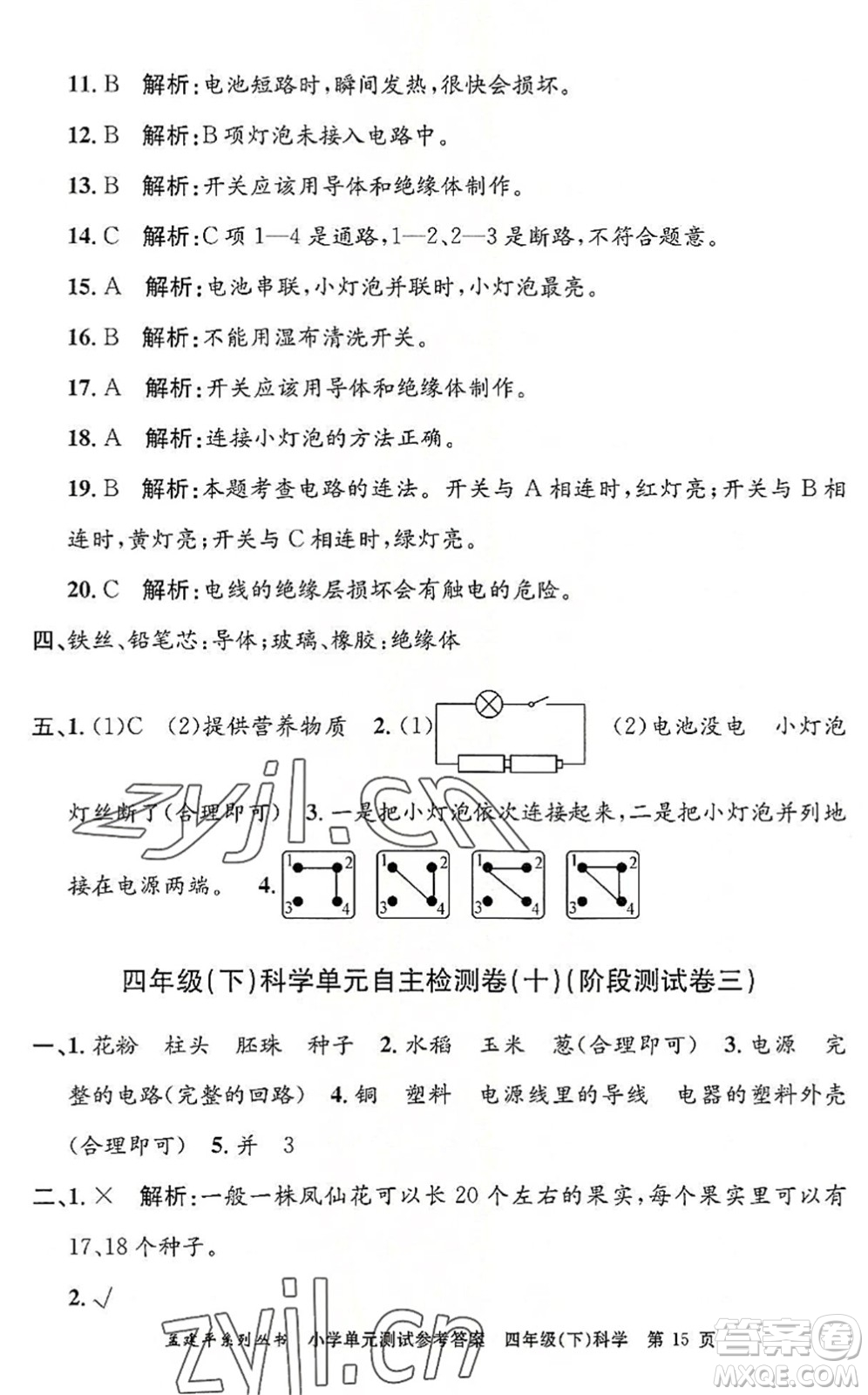 浙江工商大學(xué)出版社2022孟建平小學(xué)單元測(cè)試四年級(jí)科學(xué)下冊(cè)J教科版答案