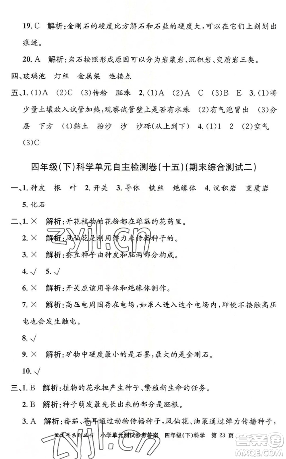 浙江工商大學(xué)出版社2022孟建平小學(xué)單元測(cè)試四年級(jí)科學(xué)下冊(cè)J教科版答案