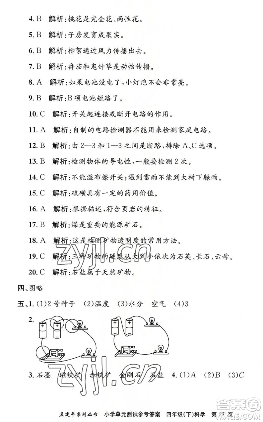 浙江工商大學(xué)出版社2022孟建平小學(xué)單元測(cè)試四年級(jí)科學(xué)下冊(cè)J教科版答案