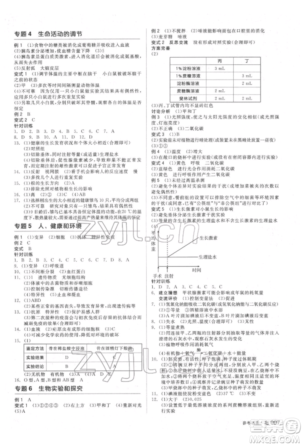 陽光出版社2022全品中考復(fù)習(xí)方案備考手冊(cè)科學(xué)生物化學(xué)通用版杭州專版參考答案