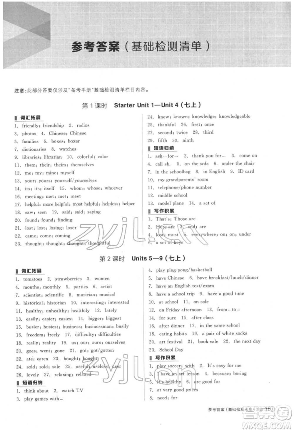 陽光出版社2022全品中考復(fù)習(xí)方案備考手冊(cè)英語人教版杭州專版參考答案