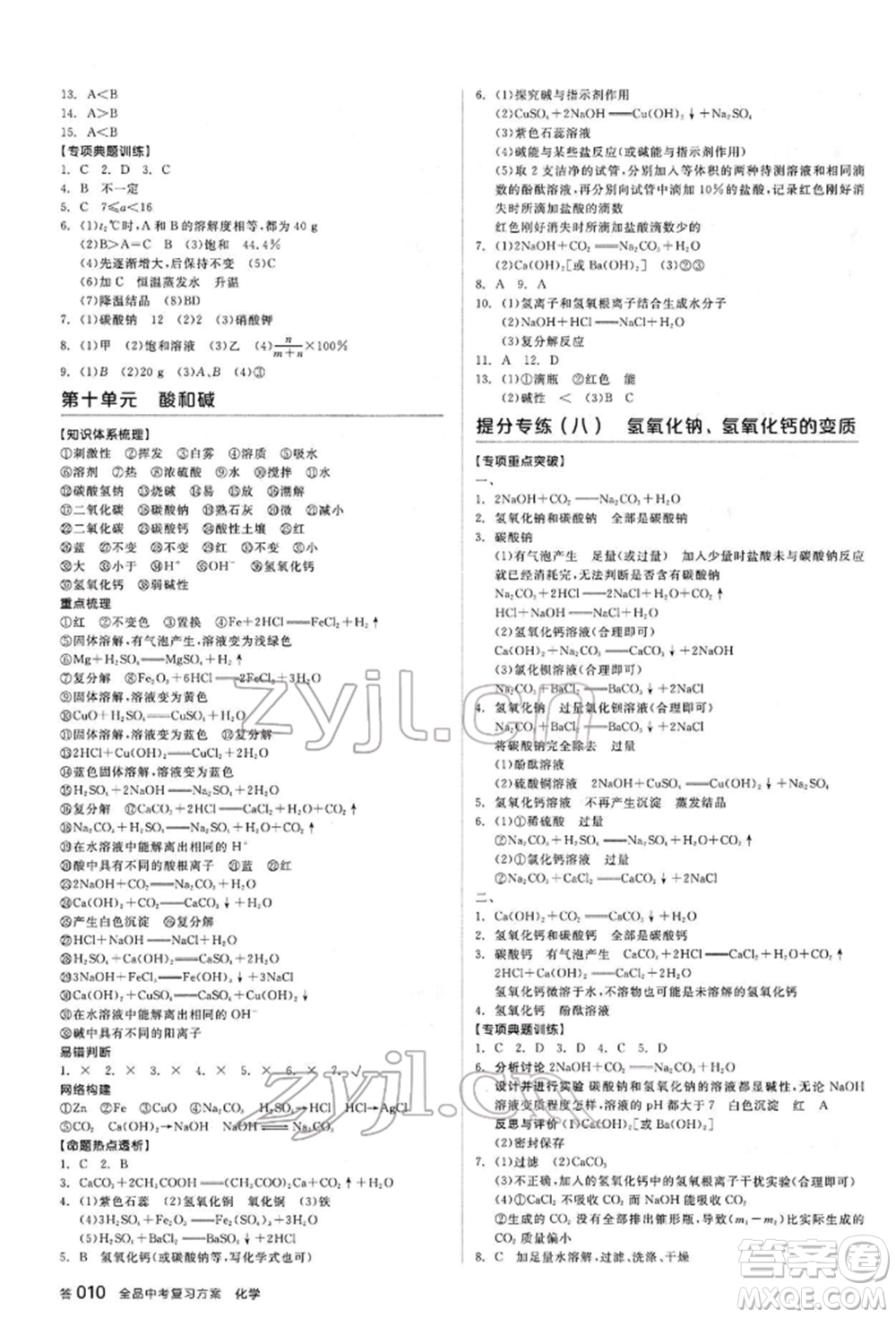 陽光出版社2022全品中考復(fù)習(xí)方案聽課手冊(cè)化學(xué)通用版江西專版參考答案