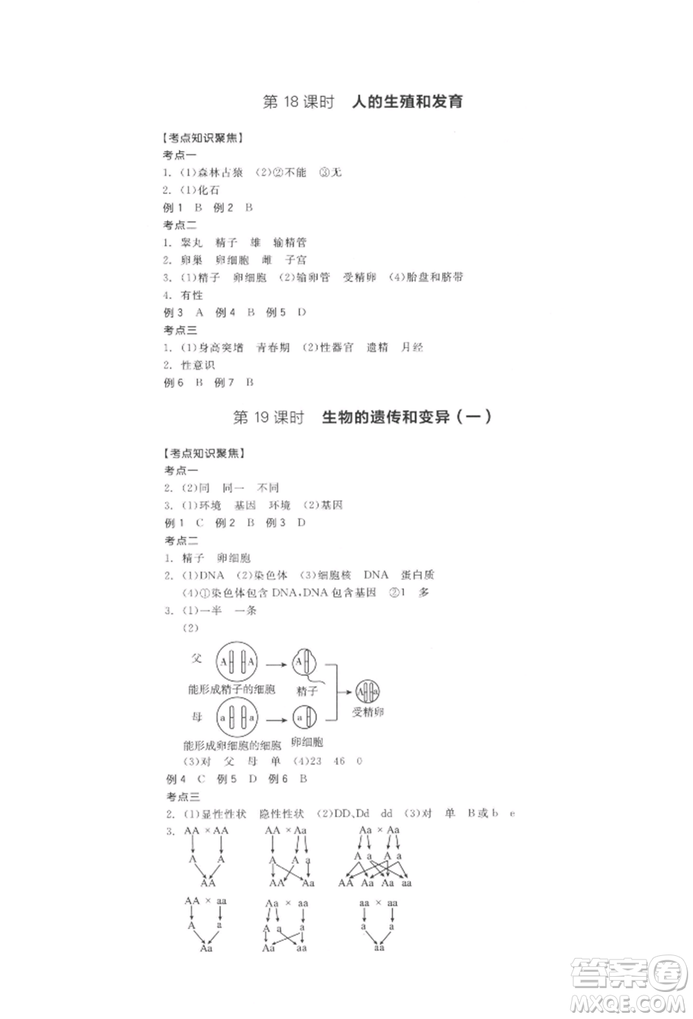 陽(yáng)光出版社2022全品中考復(fù)習(xí)方案聽(tīng)課手冊(cè)生物學(xué)通用版江西專版參考答案