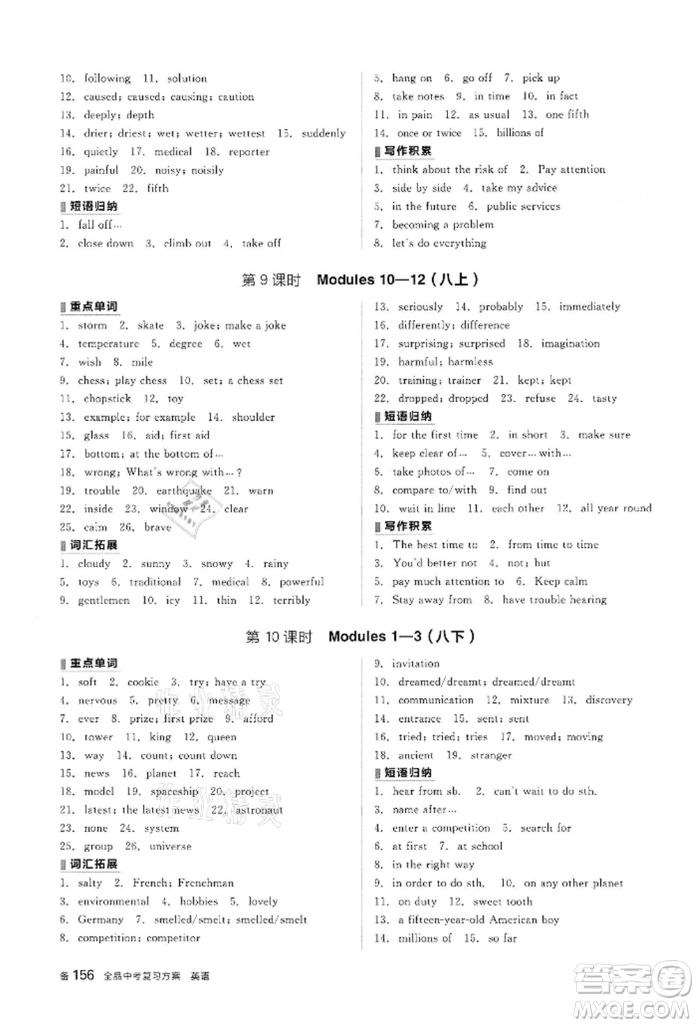 陽(yáng)光出版社2022全品中考復(fù)習(xí)方案?jìng)淇际謨?cè)英語(yǔ)外研版浙江專(zhuān)版參考答案