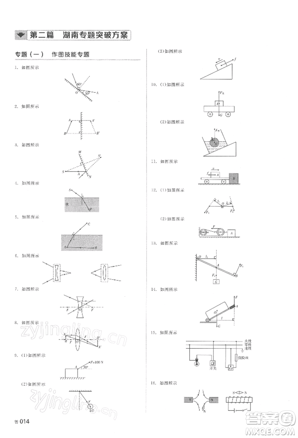 延邊教育出版社2022全品中考復(fù)習方案聽課手冊物理通用版湖南專版參考答案