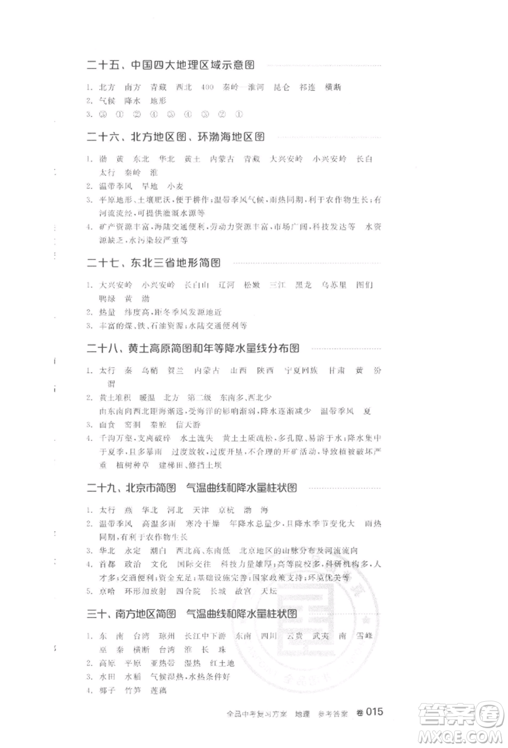 陽光出版社2022全品中考復(fù)習(xí)方案聽課手冊地理通用版江西專版參考答案