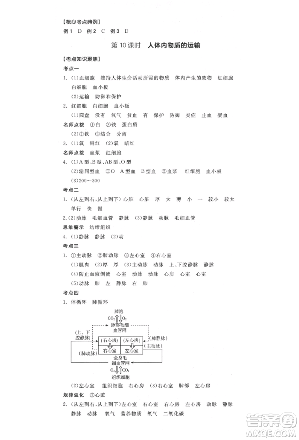 延邊教育出版社2022全品中考復(fù)習(xí)聽課手冊生物學(xué)通用版福建專版參考答案