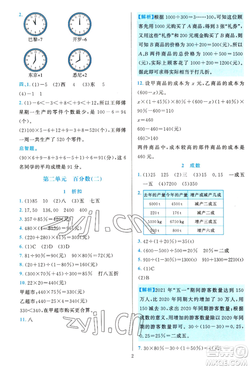 浙江教育出版社2022全優(yōu)方案夯實與提高六年級下冊數(shù)學人教版參考答案