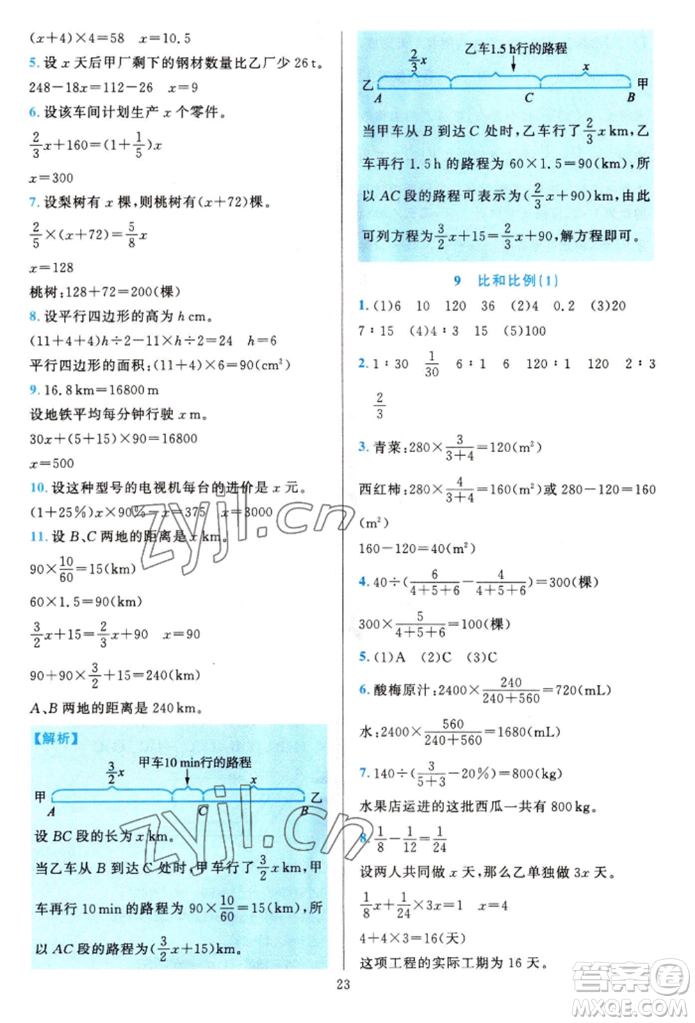 浙江教育出版社2022全優(yōu)方案夯實與提高六年級下冊數(shù)學人教版參考答案