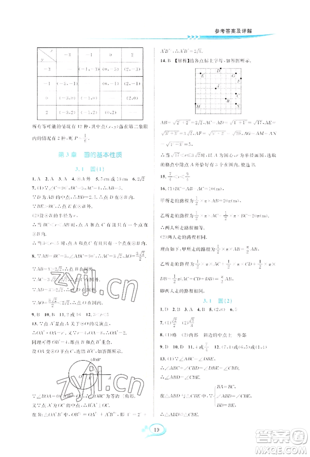 華東師范大學(xué)出版社2022全優(yōu)方案夯實(shí)與提高九年級(jí)數(shù)學(xué)浙教版參考答案