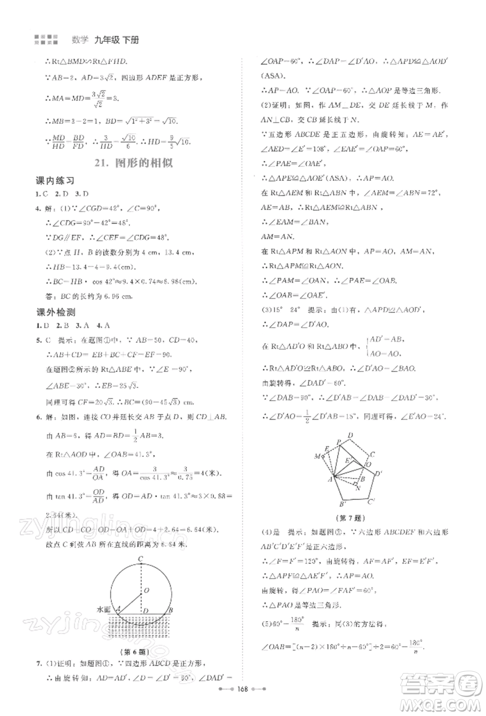 北京師范大學出版社2022伴你學九年級下冊數學北師大版參考答案