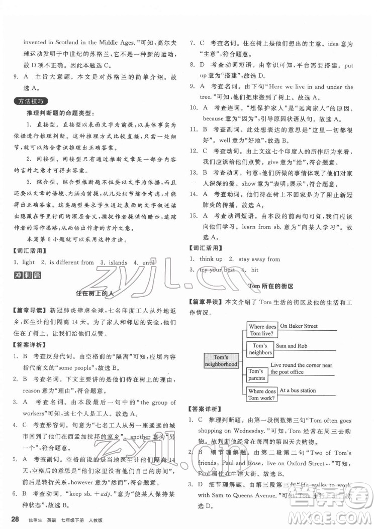 陽(yáng)光出版社2022練就優(yōu)等生七年級(jí)英語(yǔ)下冊(cè)RJ人教版答案