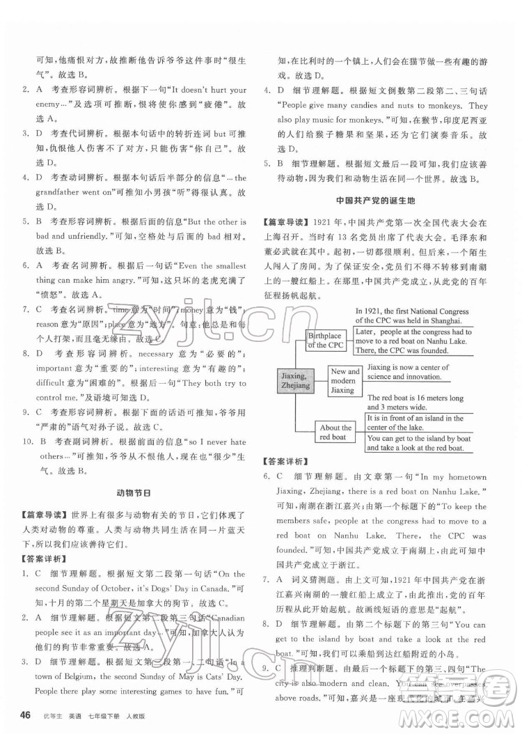 陽(yáng)光出版社2022練就優(yōu)等生七年級(jí)英語(yǔ)下冊(cè)RJ人教版答案