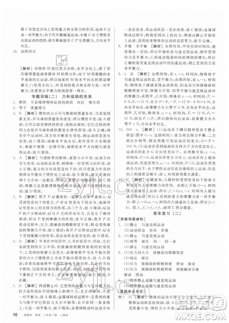 陽(yáng)光出版社2022練就優(yōu)等生物理八年級(jí)下冊(cè)RJ人教版答案