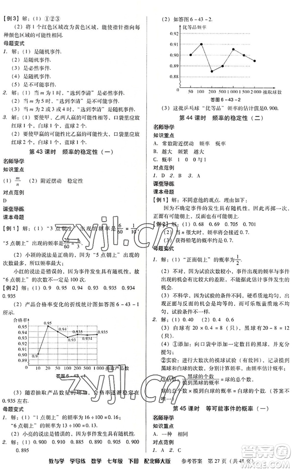 安徽人民出版社2022教與學(xué)學(xué)導(dǎo)練七年級數(shù)學(xué)下冊北師大版答案