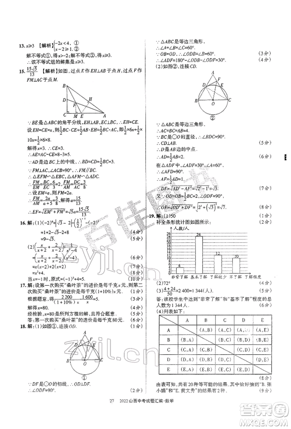 學習周報社2022山西中考試題匯編數(shù)學人教版參考答案