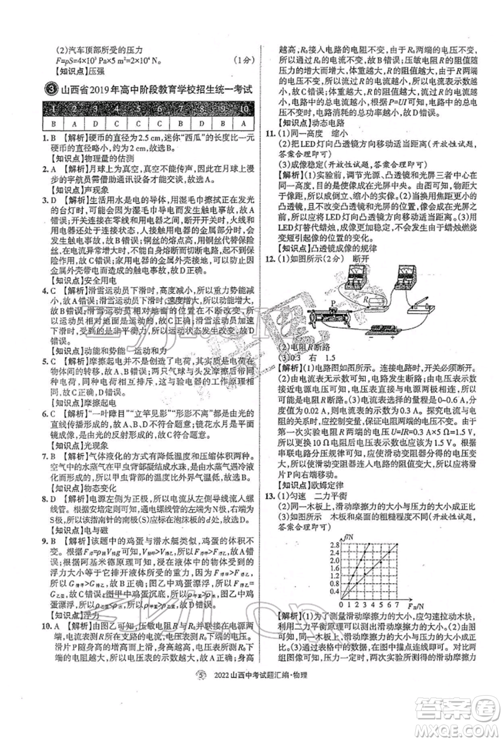 學習周報社2022山西中考試題匯編物理人教版參考答案