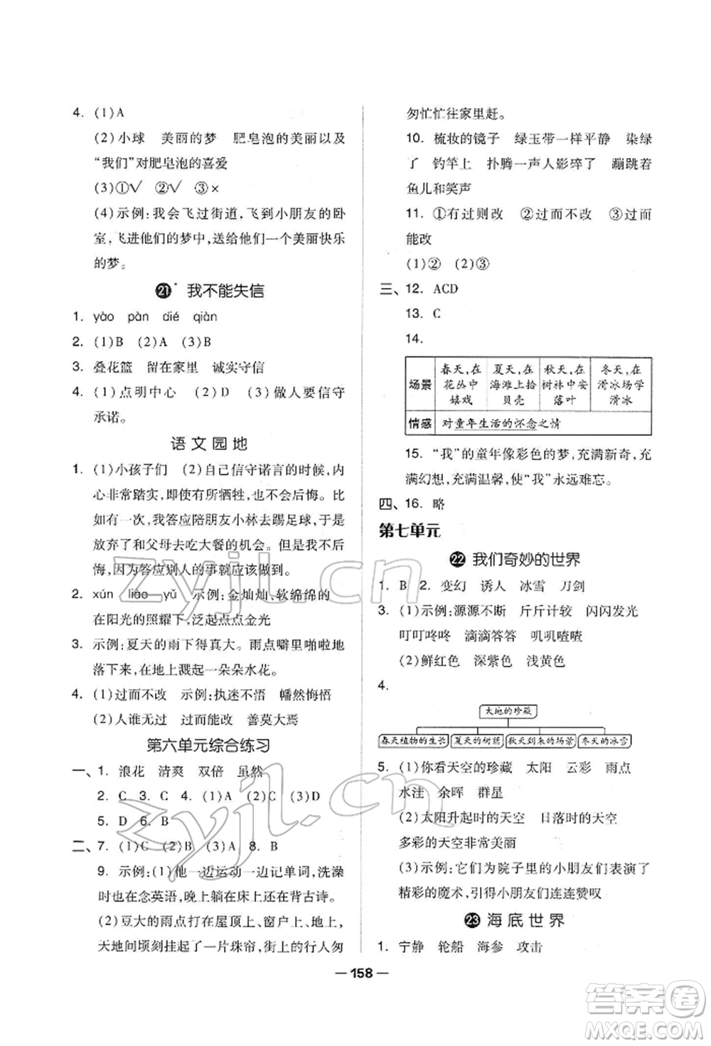 山東科學(xué)技術(shù)出版社2022新思維伴你學(xué)單元達(dá)標(biāo)測試卷三年級下冊語文人教版參考答案