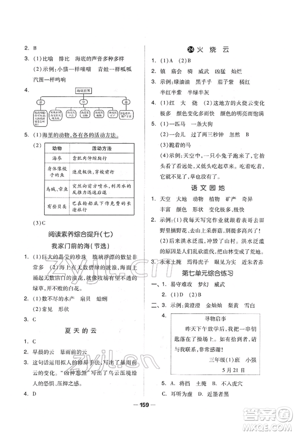 山東科學(xué)技術(shù)出版社2022新思維伴你學(xué)單元達(dá)標(biāo)測試卷三年級下冊語文人教版參考答案