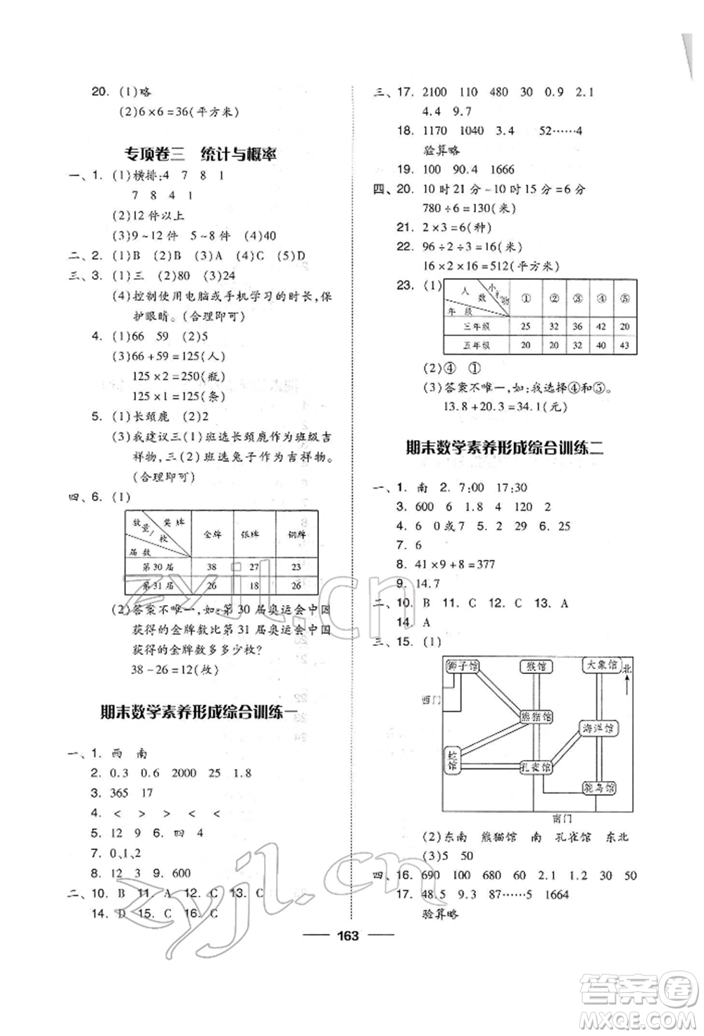 山東科學技術出版社2022新思維伴你學單元達標測試卷三年級下冊數學人教版參考答案