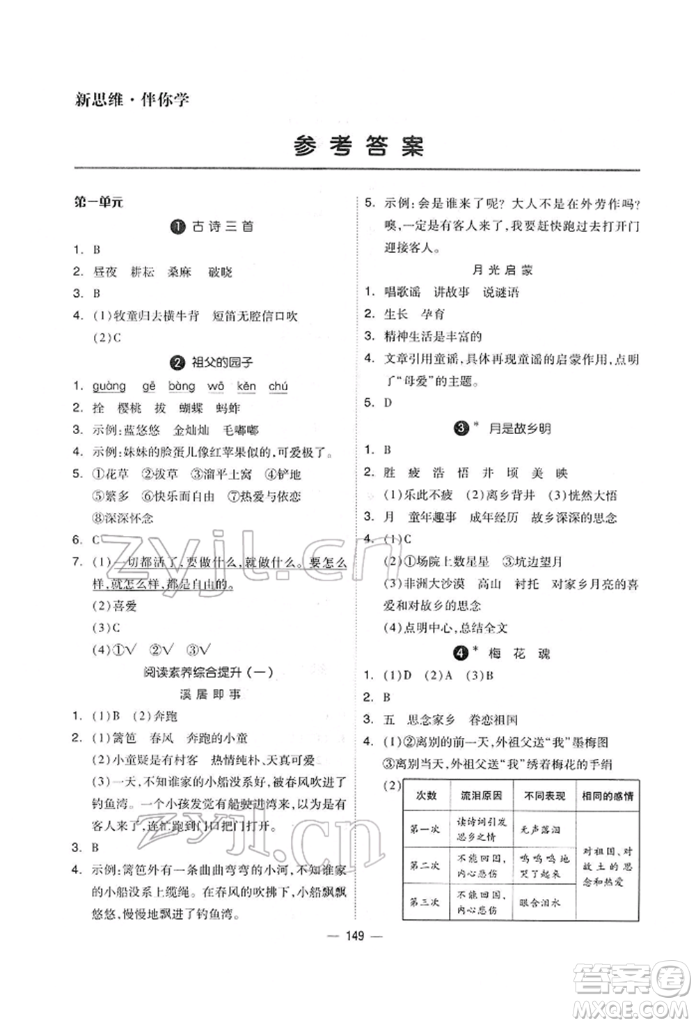 山東科學技術出版社2022新思維伴你學單元達標測試卷五年級語文人教版參考答案